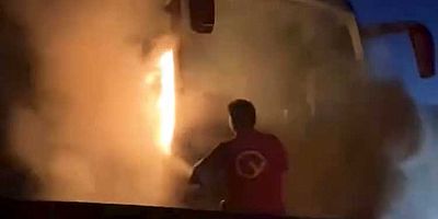 Belen’de yolcu otobüsünde çıkan yangın söndürüldü